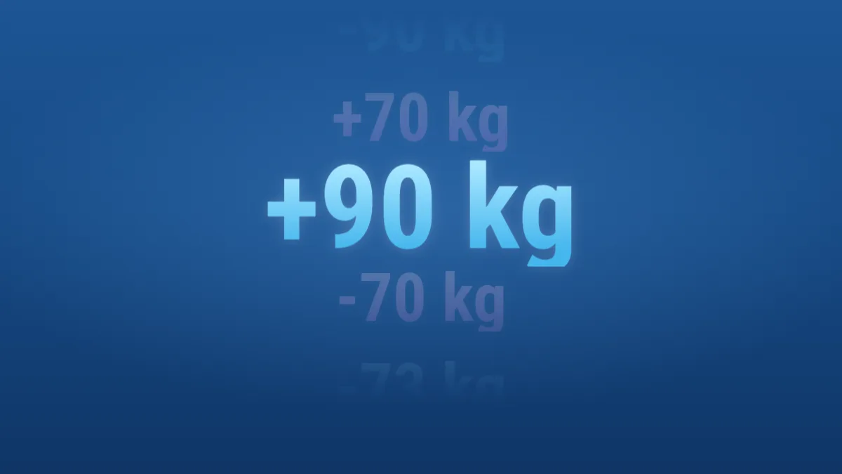 あの日のルーレットの画面。+90 kg で止まっている